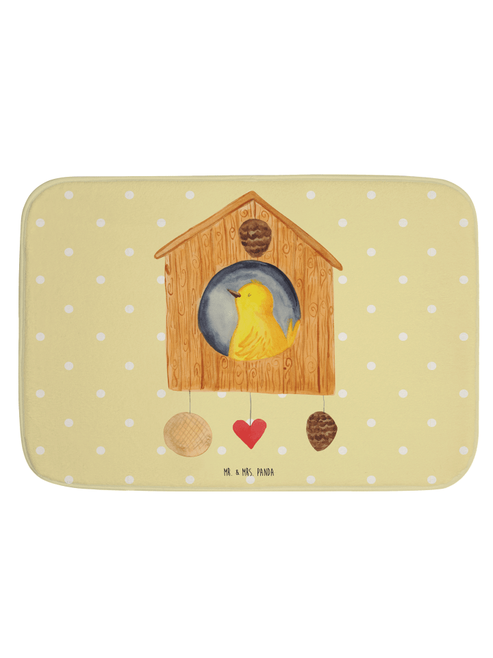 Badematte Vogel Haus ohne Spruch in Gelb Pastell