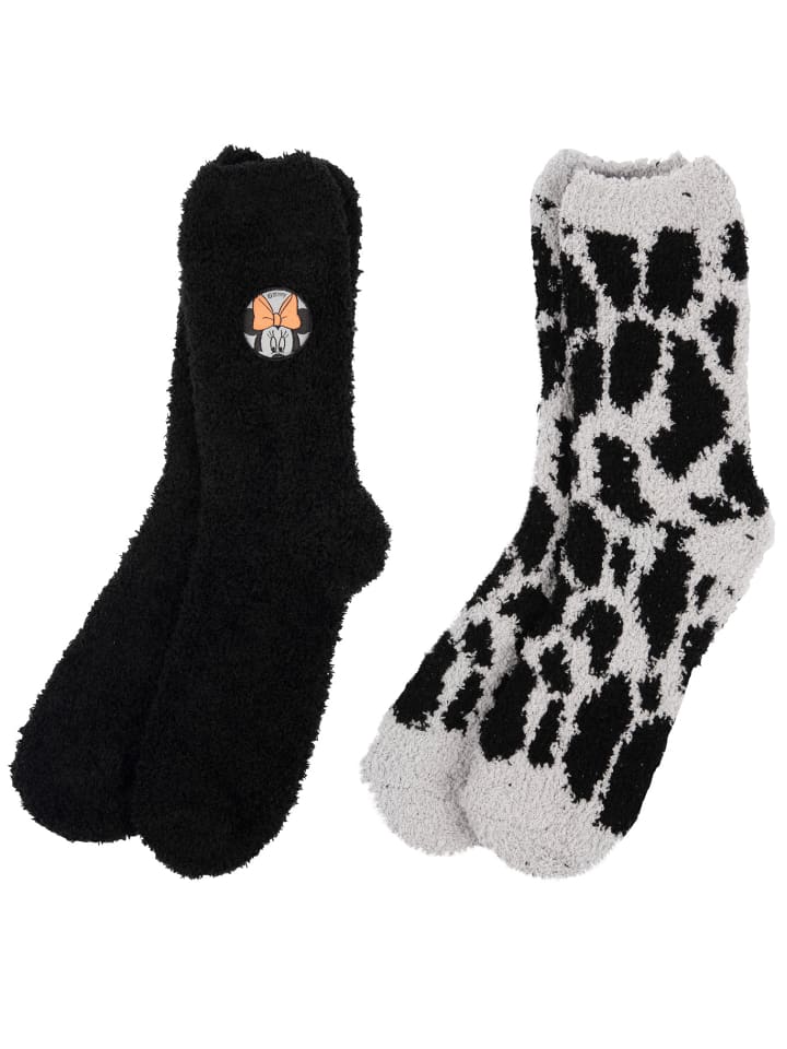 2er Pack Disney Minnie Mouse Kuschelsocken in schwarz/grau