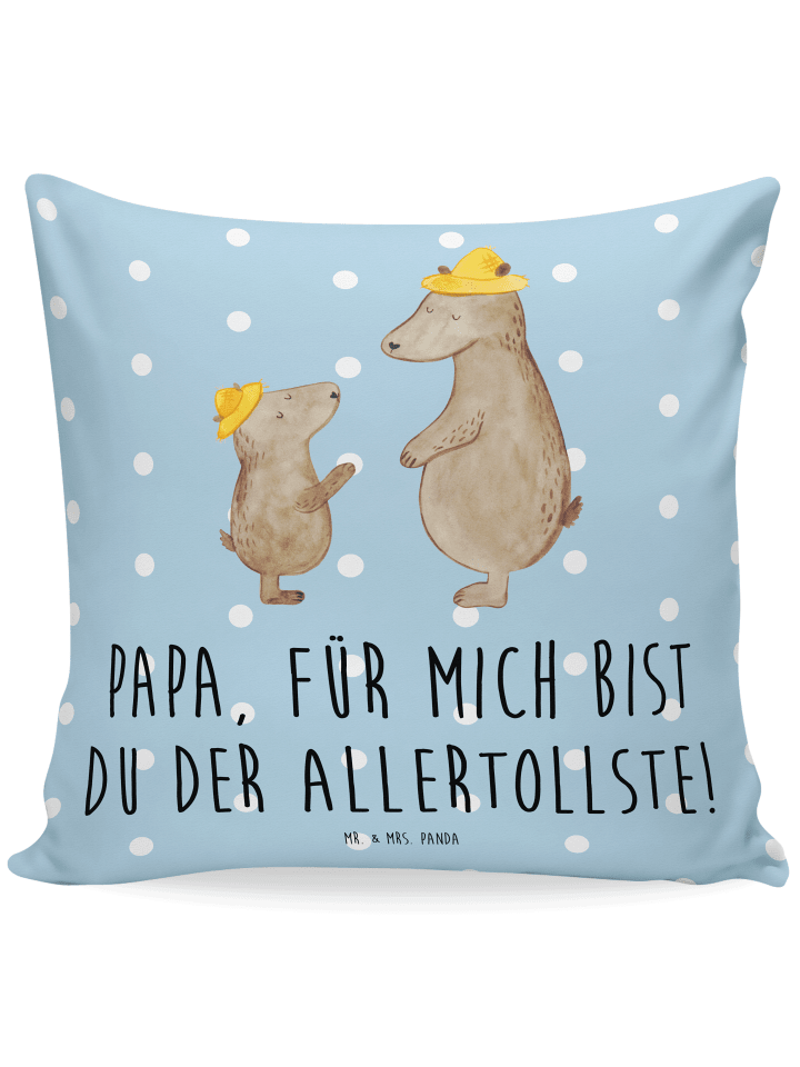 40x40 Kissen Bären mit Hut mit Spruch in Blau Pastell