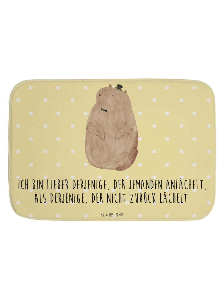 Duschmatte Murmeltier mit Spruch in Gelb Pastell