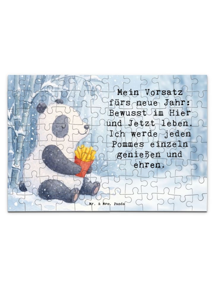 Puzzle Panda Winter Pommes Design mit Spruch in Weiß