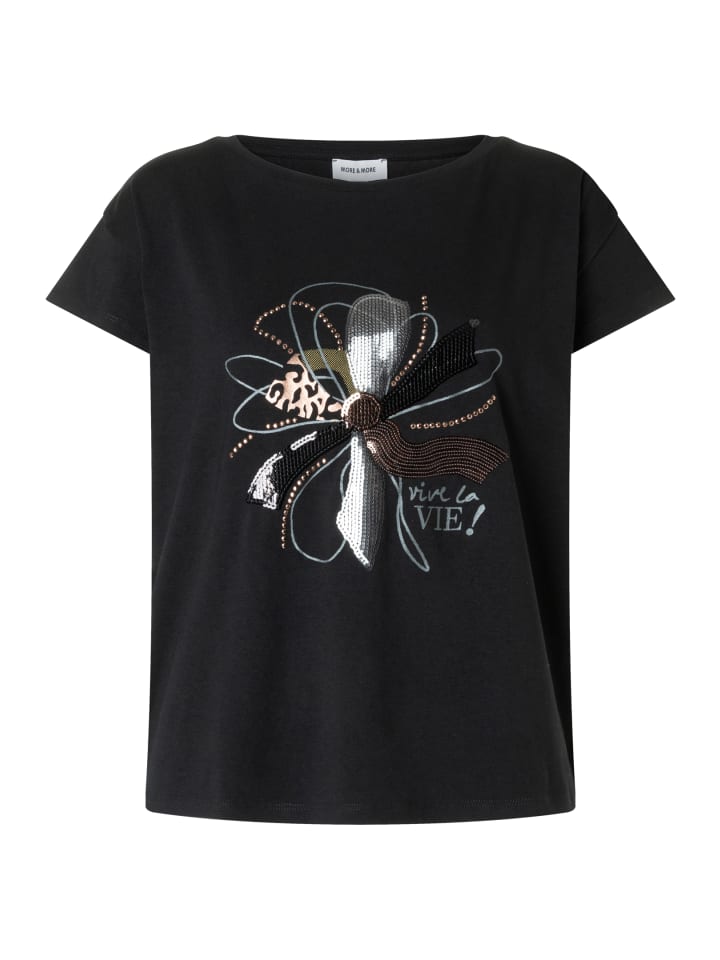 modernes Kurzarmshirt, Paillettenapplikation in black
