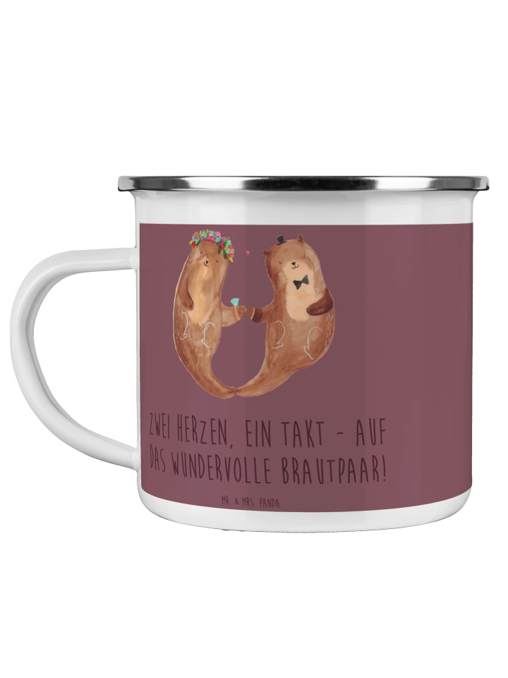 Becher Emaille Brautpaar Herzen mit Spruch in Kaffa Coffee