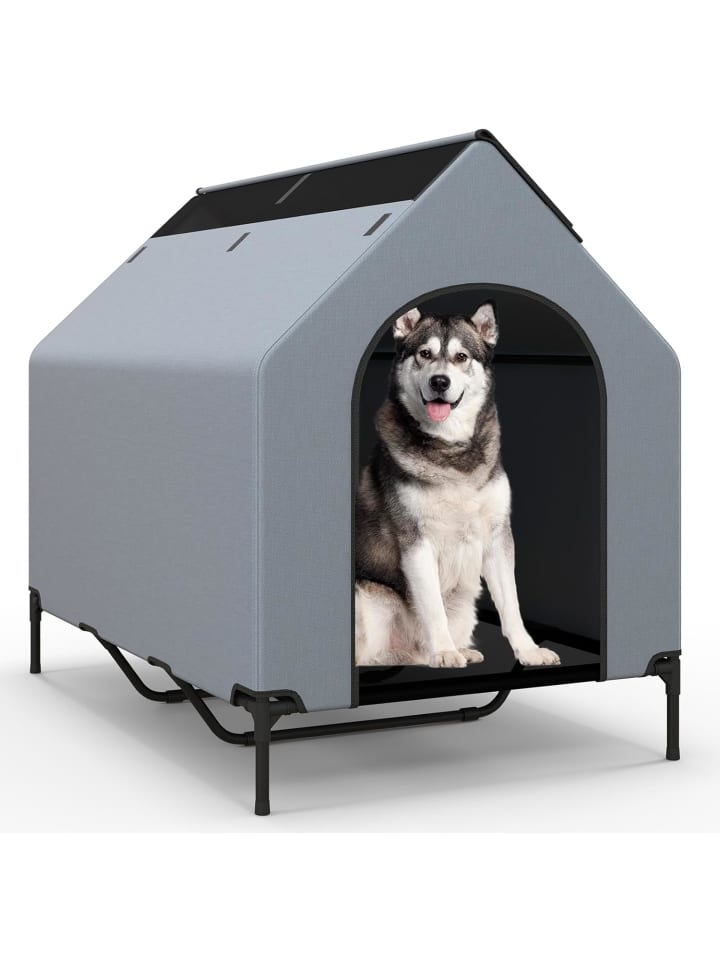 2 in 1 erhöhtes Hundebett Outdoor 84 x 132 x 114 cm in Grau