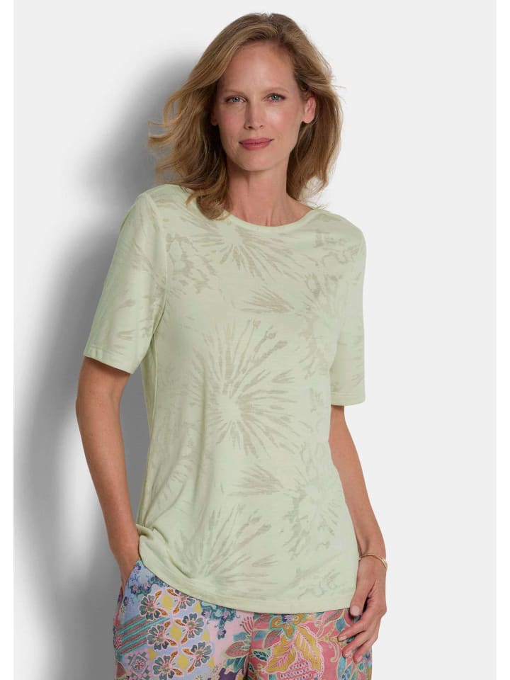 Viskoseshirt mit floralem Motiv in salbei