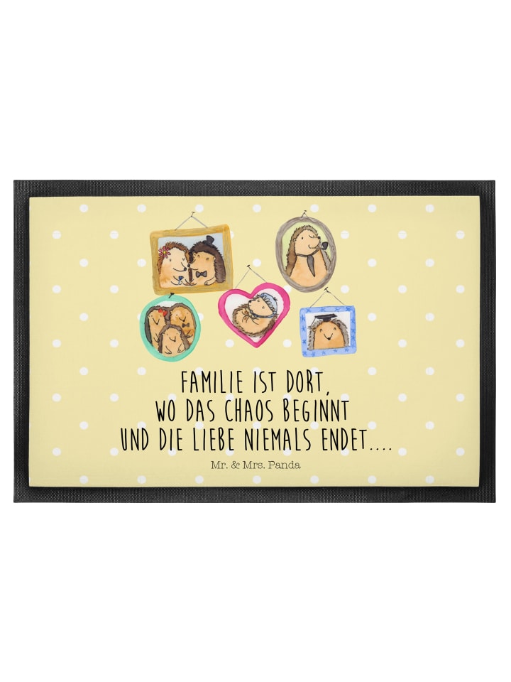 Schmutzfangmatte Igel Familie mit Spruch in Gelb Pastell