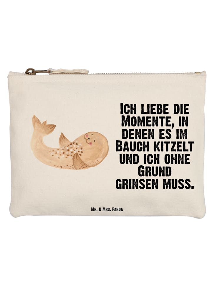 Federtasche Robbe Liegen mit Spruch in Weiß