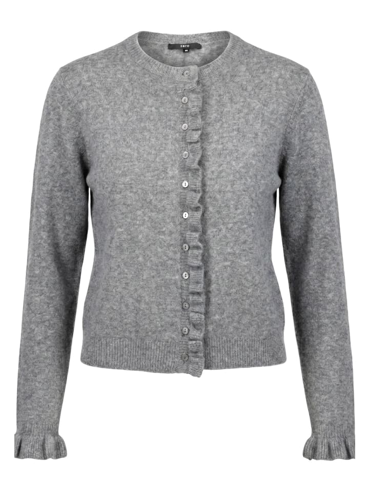 Strick-Cardigan mit Rüschen in True Grey Melange