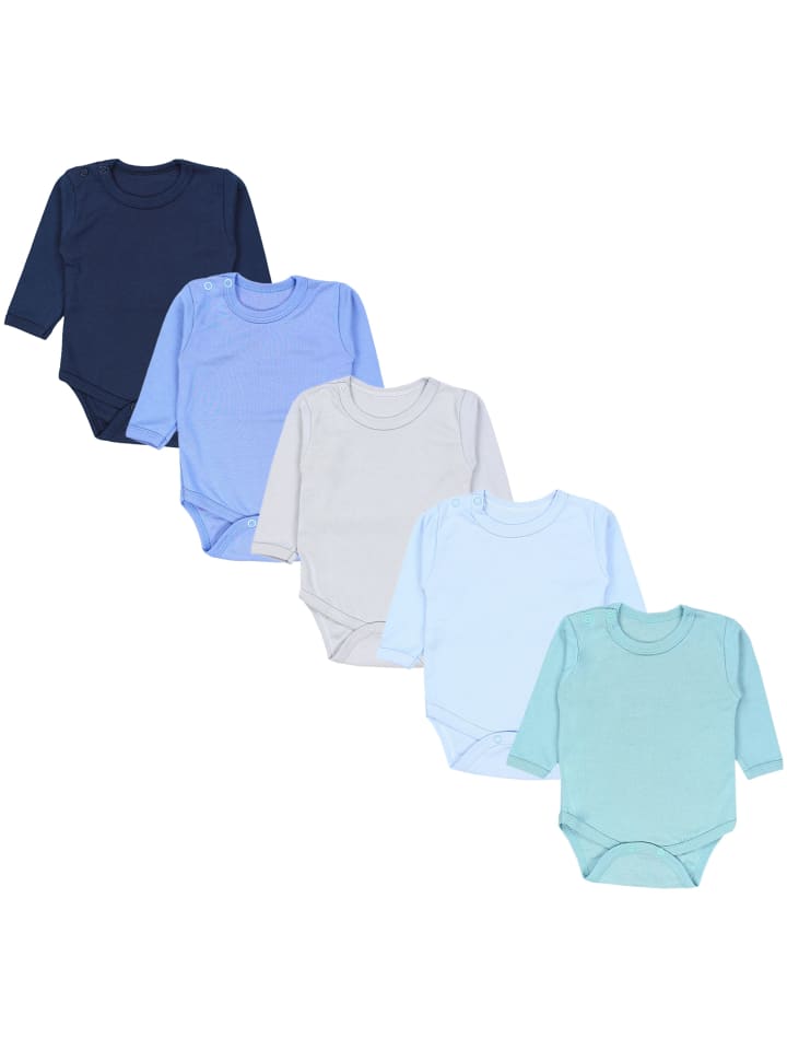 Jungen Baby Body Langarm 5er Pack in blau/grün