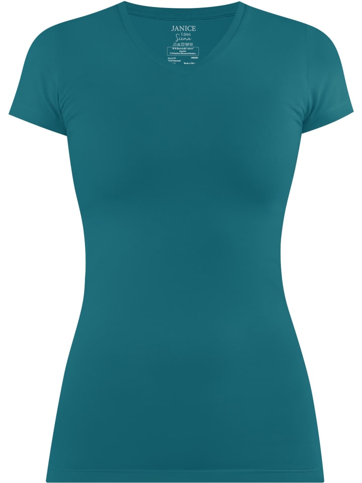 Figurbetontes T-Shirt mit V-Ausschnitt Siena in Blau
