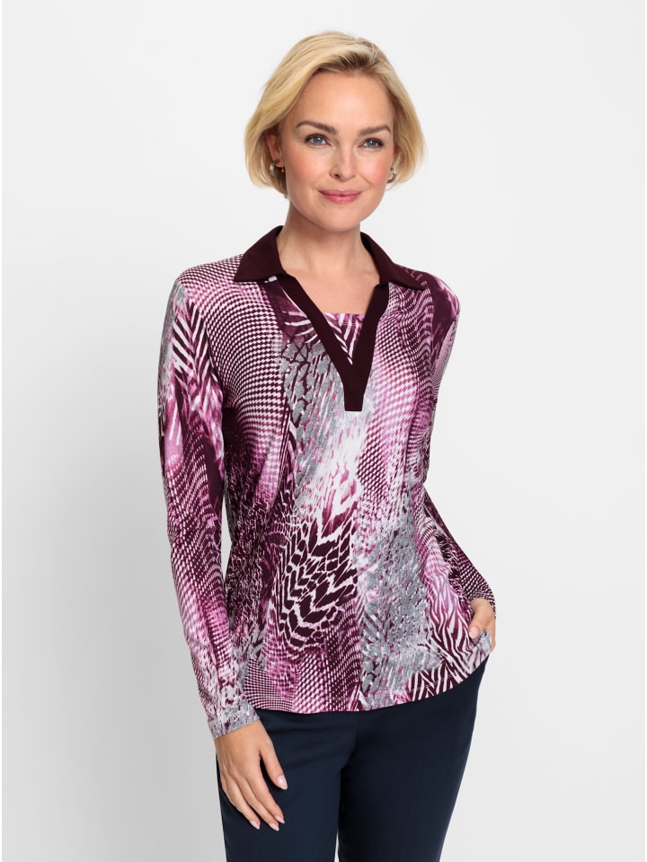 Poloshirt in burgund-steingrau-bedruckt