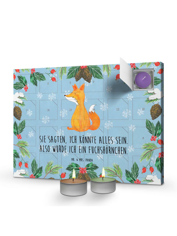 Adventskalender Einhorn Fuchs mit Spruch in Eisblau