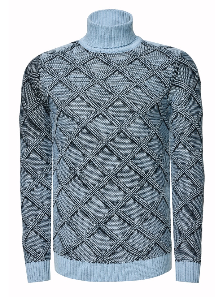 Grobstrick mit Karomuster Rollkragen-Pullover in Hell Blau