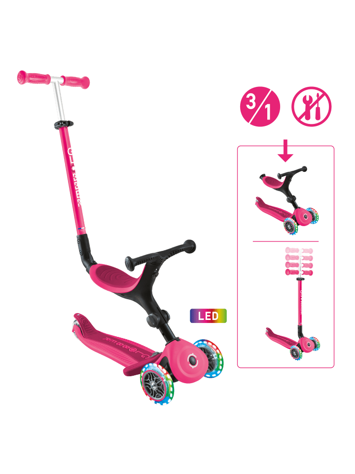 3in1 Aufsitzrad, Laufrad, Scooter GO-UP ACTIVE LIGHTS in fuchsia pink