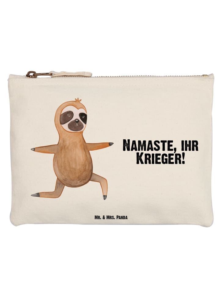 Kulturbeutel Faultier Yoga mit Spruch in Weiß