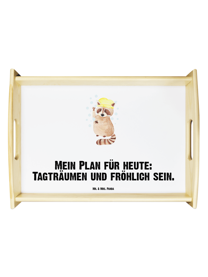 Deko Tablett Waschbär mit Spruch in Weiß