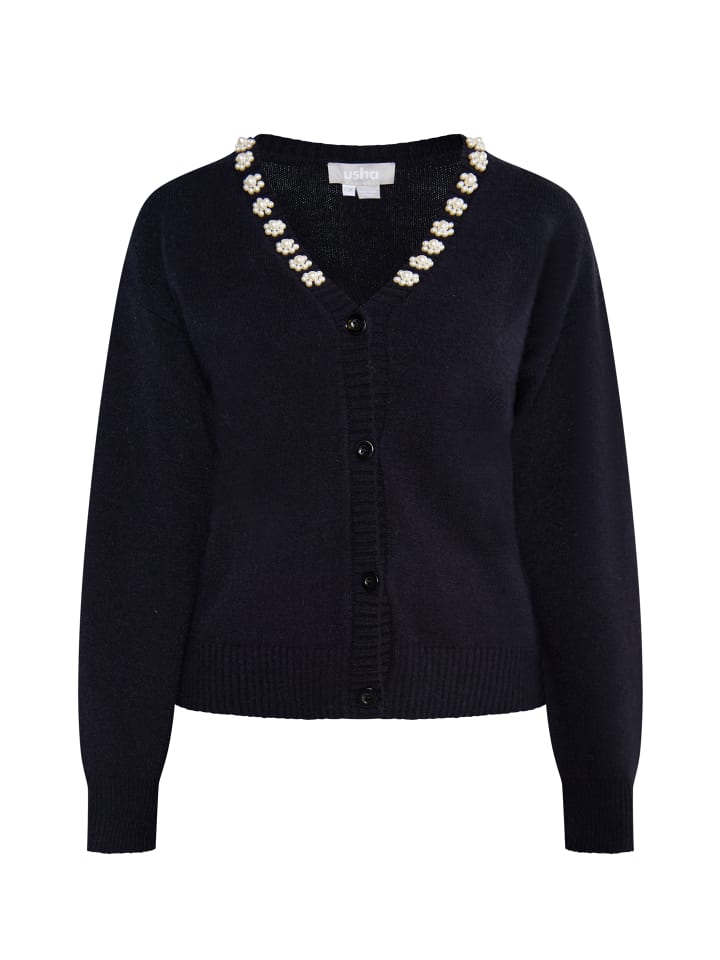 Damen Cardigan Mit Perlen in Schwarz