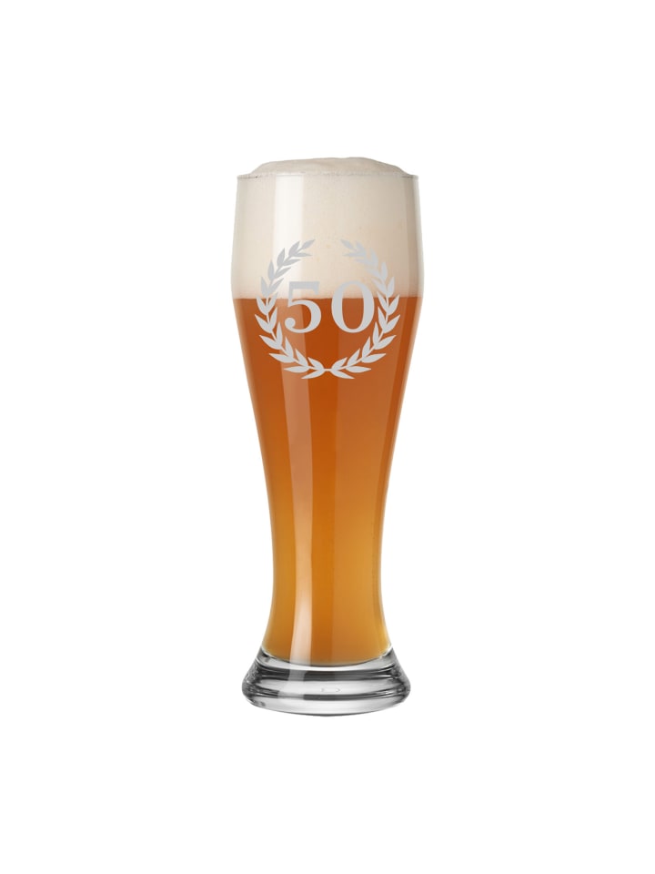 Weizenbierglas mit Gravur 50. Jubiläum in Transparent 0,5 l