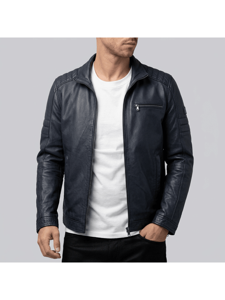Lederjacke Lammnappa in Navy