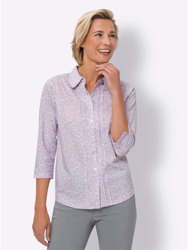 Druckbluse in ecru-flieder-bedruckt