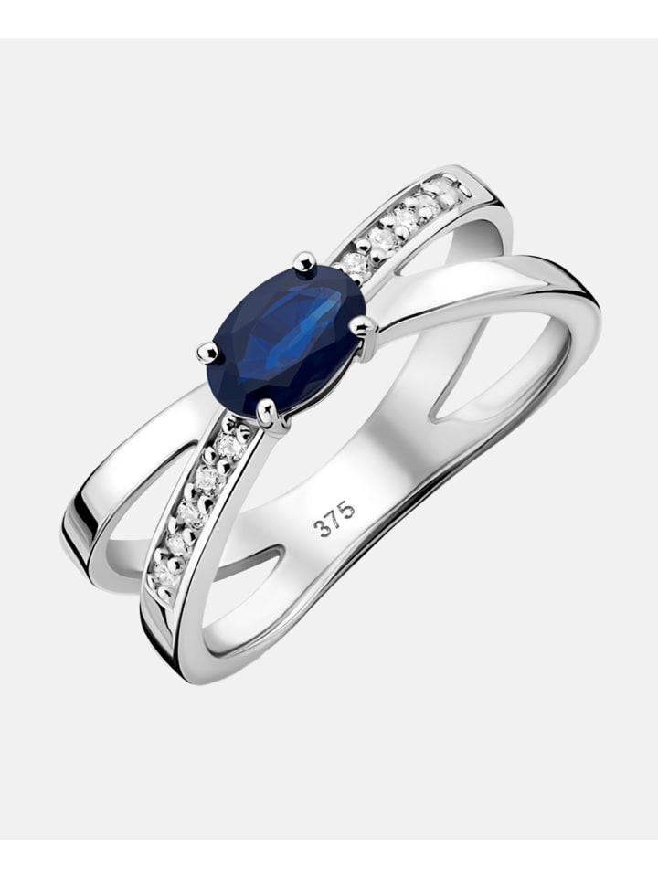Ring aus 375 Weißgold mit Saphir