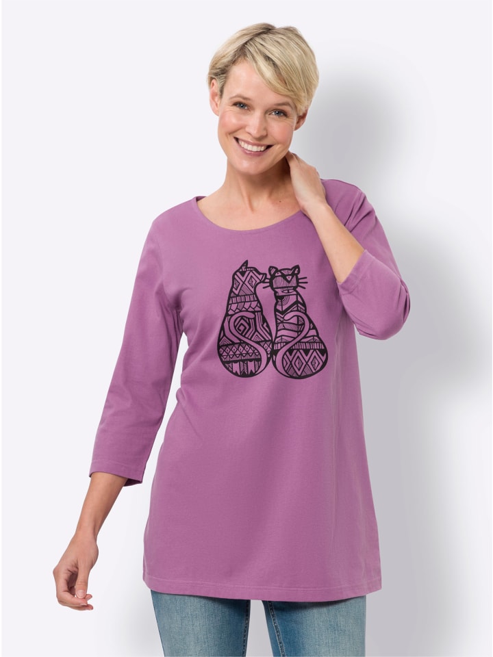 Longshirt in violett-schwarz
