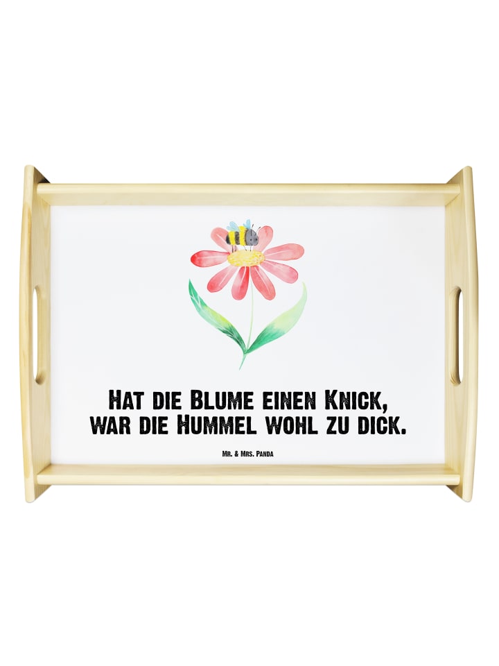 Servierbrett Hummel Blume mit Spruch in Weiß