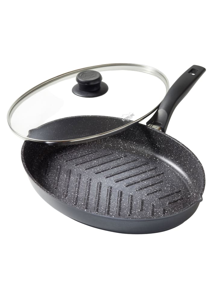 Fisch- und Schnitzelpfanne Oval 35x24 cm | mit Deckel in Anthrazit