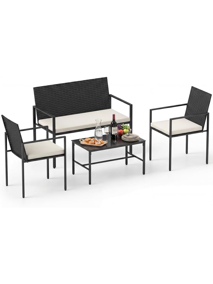 4 tlg. Polyrattan Gartenmöbel Set in Beige