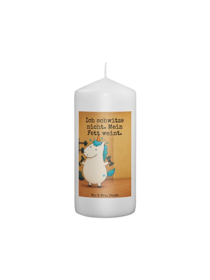 Kerze Einhorn Fitness Design mit Spruch in Weiß