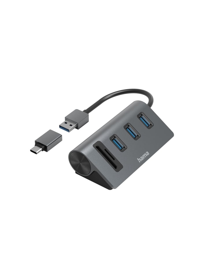 5 Ports, inkl. USB-C-Adapter in Grau