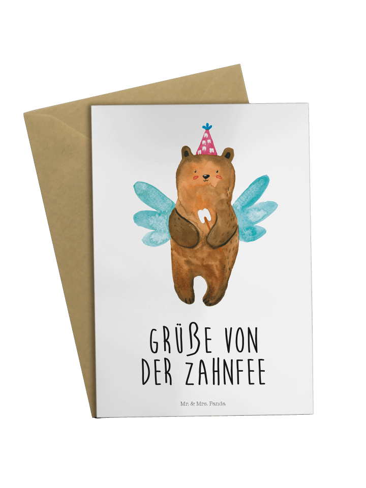 Grußkarte Bär Zahnfee mit Spruch in Weiß