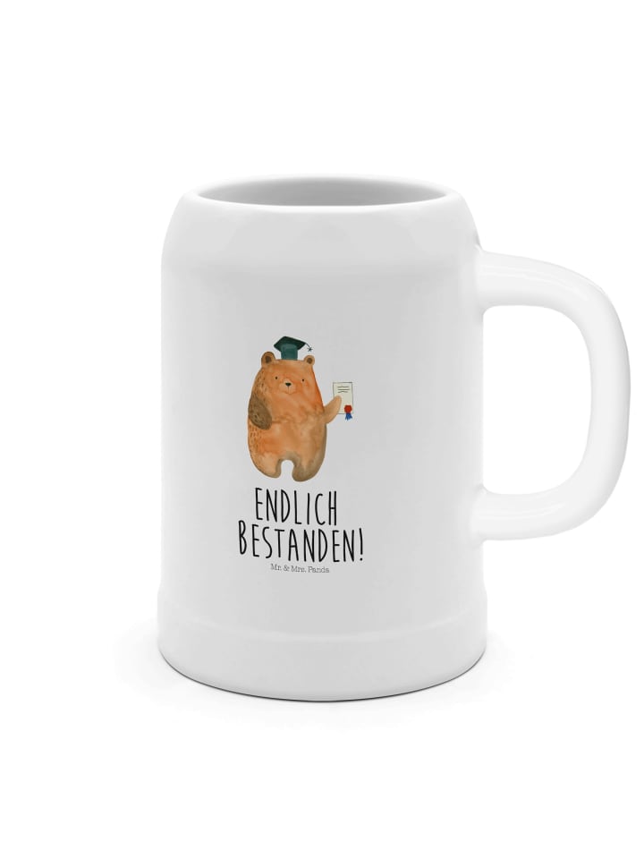 Bierkrug Bär Prüfung mit Spruch in Weiß
