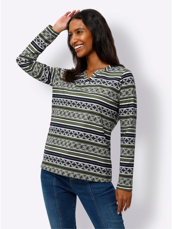 Druck-Shirt in khaki-marine-bedruckt