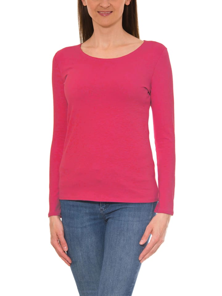 Alkato Damen Langarm Shirt mit O-Ausschnitt in rosa Modell 8