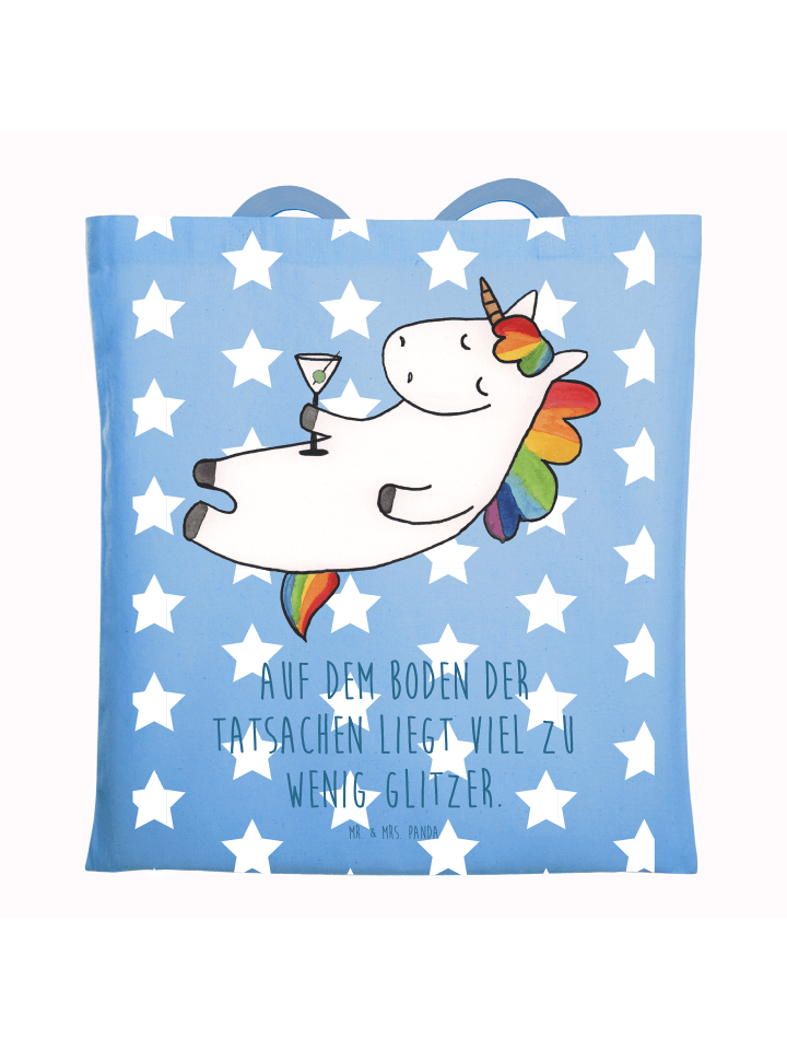 Stofftasche Einhorn Blümchentail mit Spruch in Sky Blue