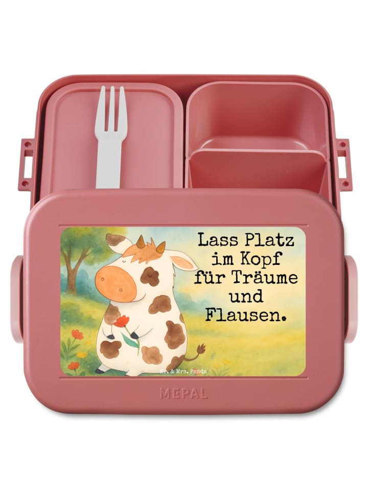 Brotdose Kuh Design mit Spruch in Rot Pastell