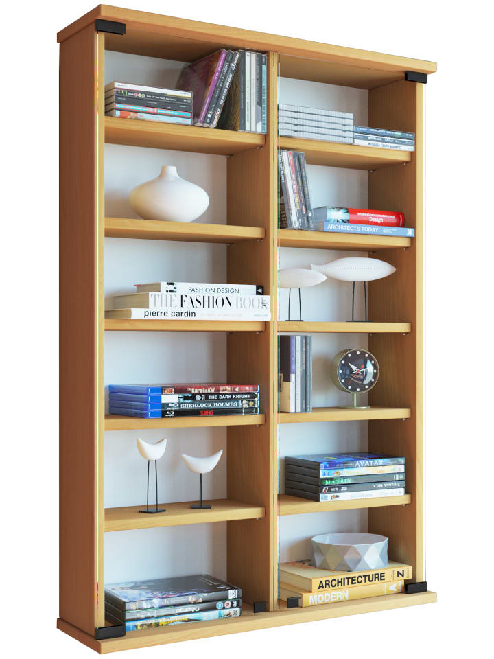 Holz CD DVD Wandregal Schrank Zuntisa Glastür in Buche