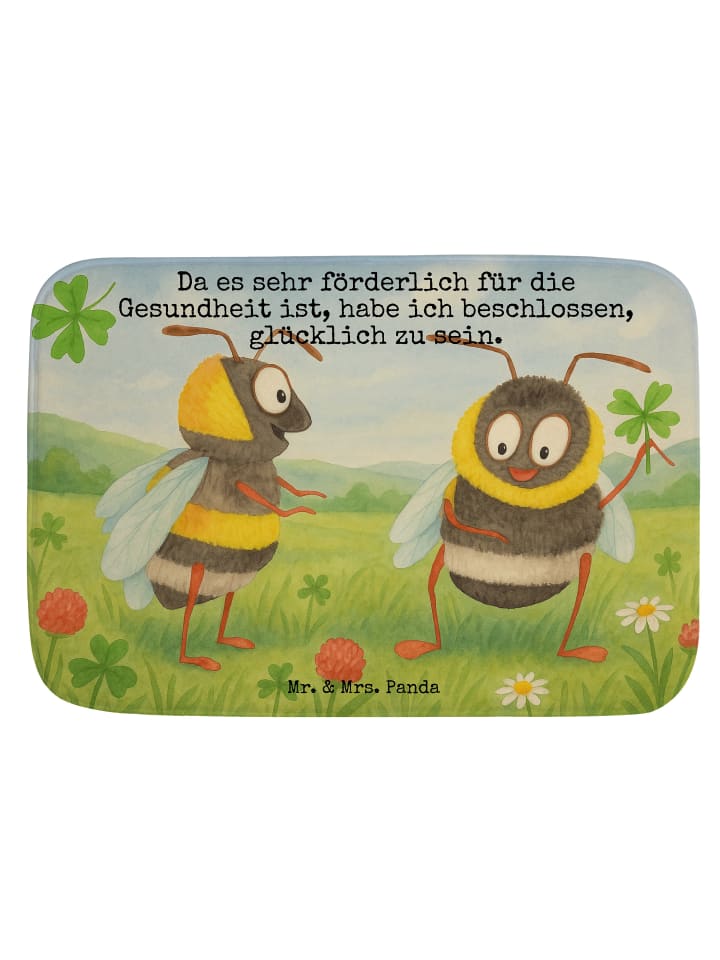 Badeteppich Hummeln Kleeblatt Design mit Spruch in Weiß