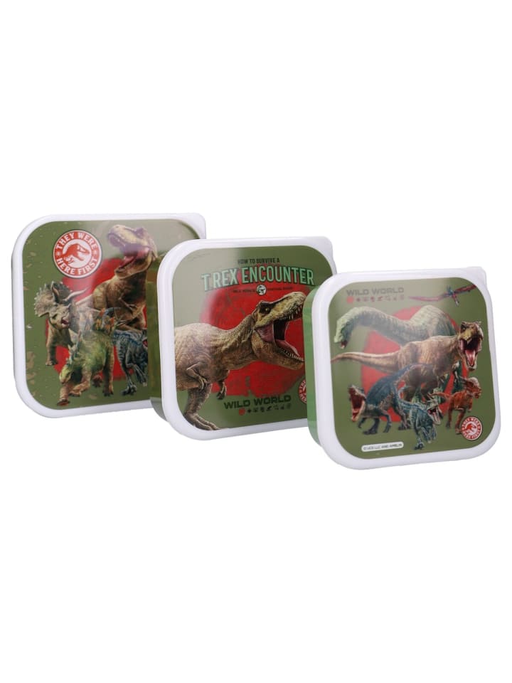 Jurassic World Lunchbox Set Kinder Snackbox Brotdose Dino Aufbewahrung in Grün