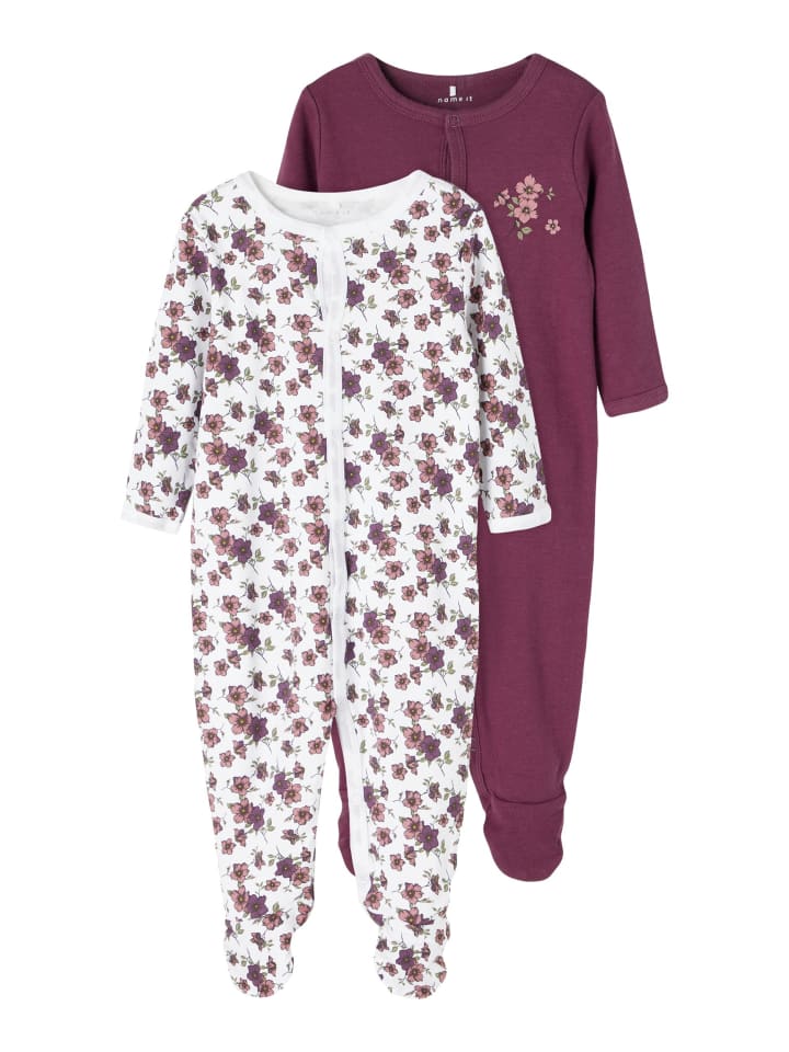 Mädchen Schlafstrampler 2er Pack Blumen Prune Purple 50