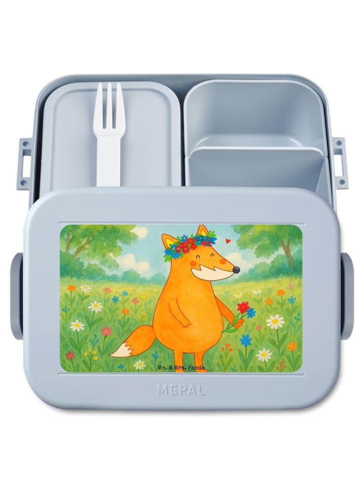 Bento Box Fuchs Blumen Design ohne Spruch in Blau Pastell