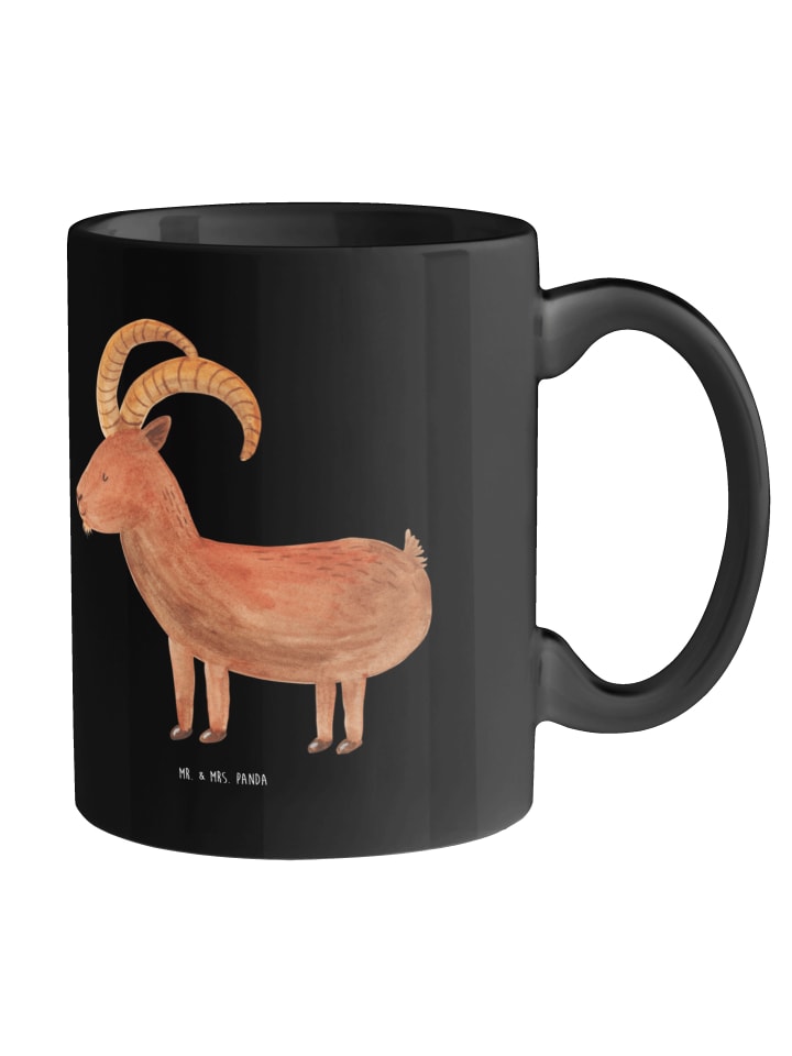 Kaffeetasse Steinbock Wecker mit Spruch in Schwarz