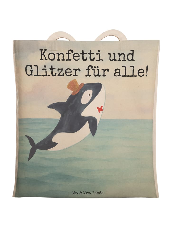 Tote Bag Orca Zylinder Design mit Spruch in Weiß