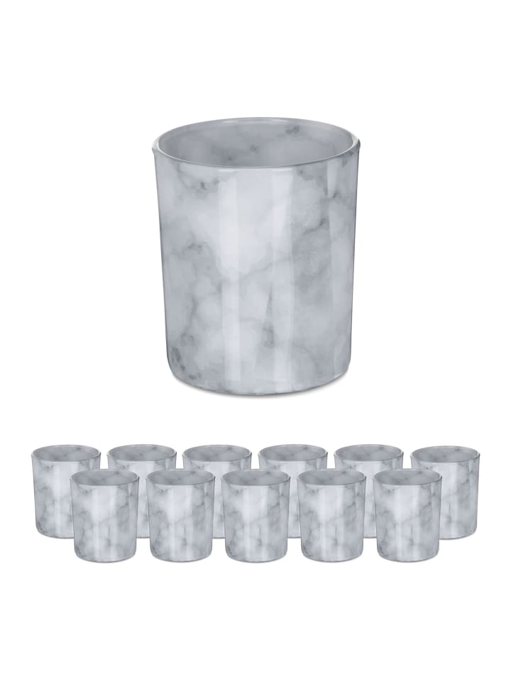 12 x Teelichtglas "Marmor" in Grau