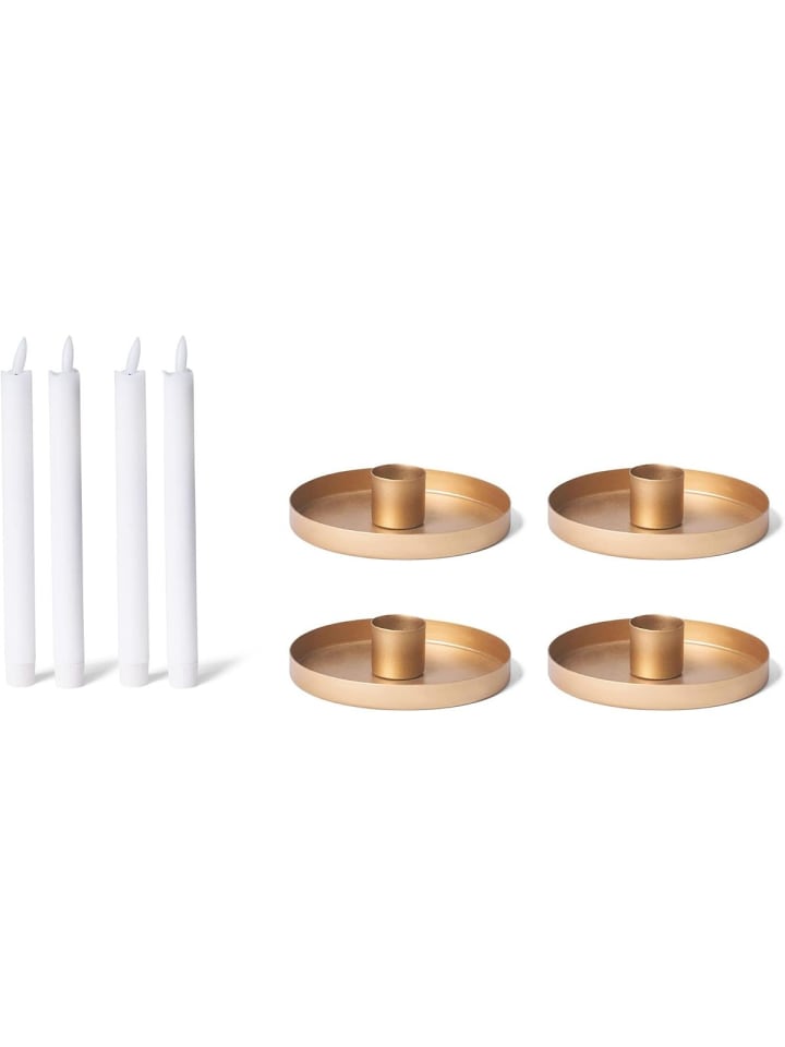 4er-Set Stabkerzenhalter Durchmesser 14cm Dekoschale Gold rund Metall in Gold