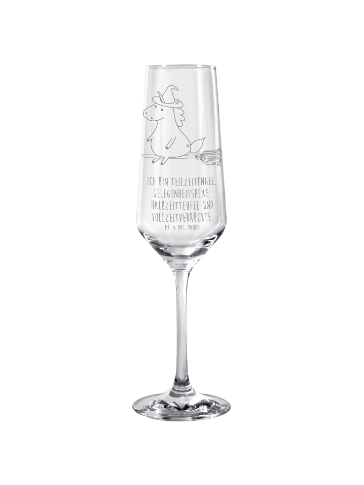 Champagnerkelch Einhorn Hexe mit Spruch in Transparent