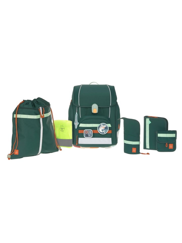 Lässig Schulranzen Set 7-teilig, Boxy Unique dark green Ocean Edition