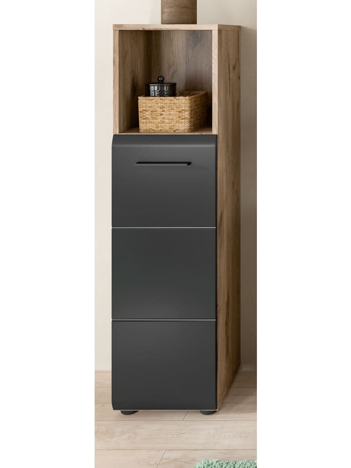 Midischrank schwarz matt, Nox Eiche, Bad Unterschrank 30 cm