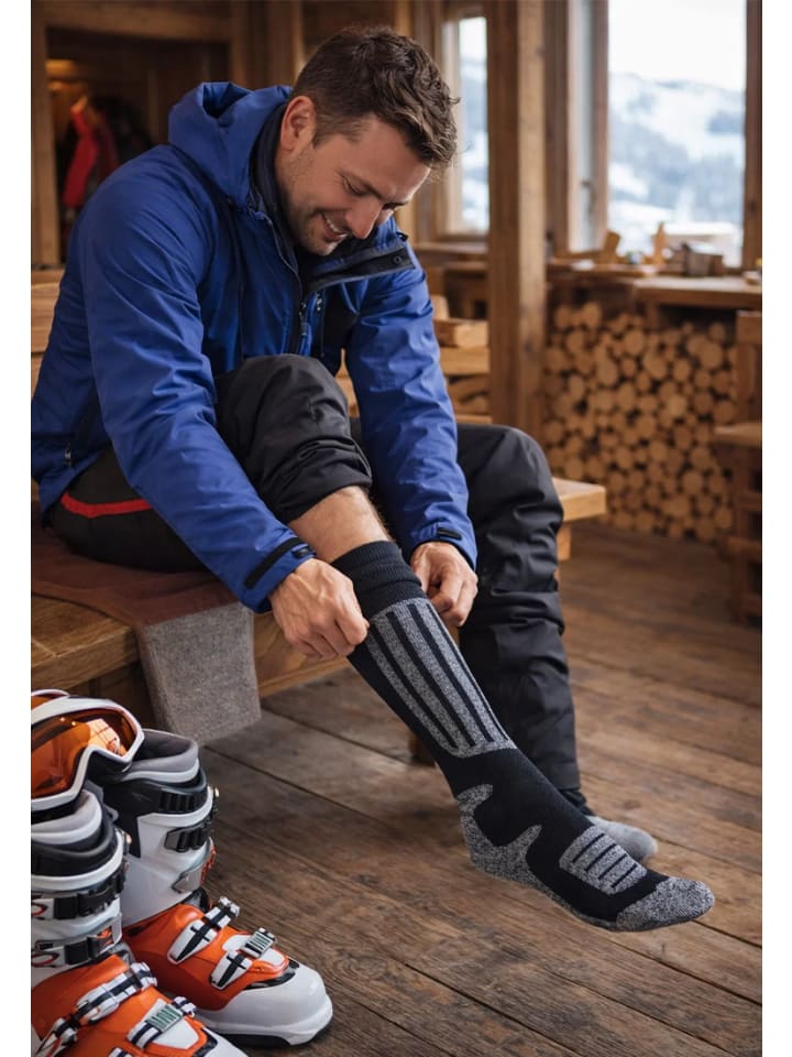 Skisocken Unisex 2er Pack aus Wolle-Mix gepolstert in Rot